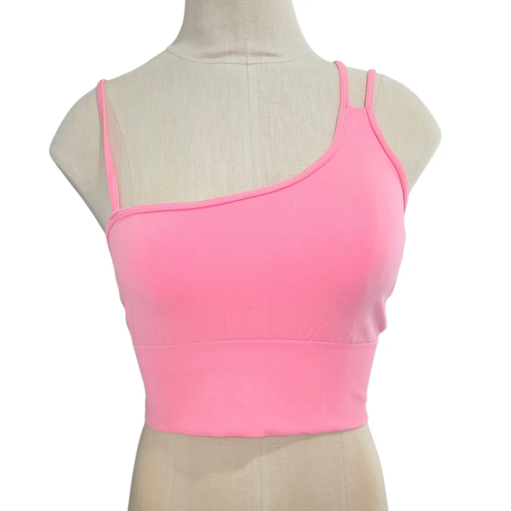 ALO Yoga Pink Asymmetrical One-Shoulder Crop Top